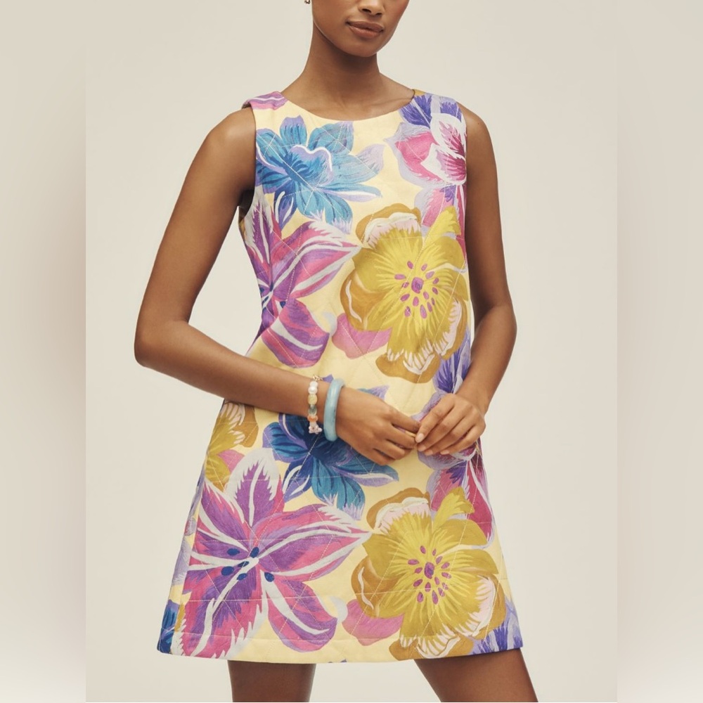 Farm Rio Floral Sleeveless Quilted Shift Mini Dress - Picture 2 of 13
